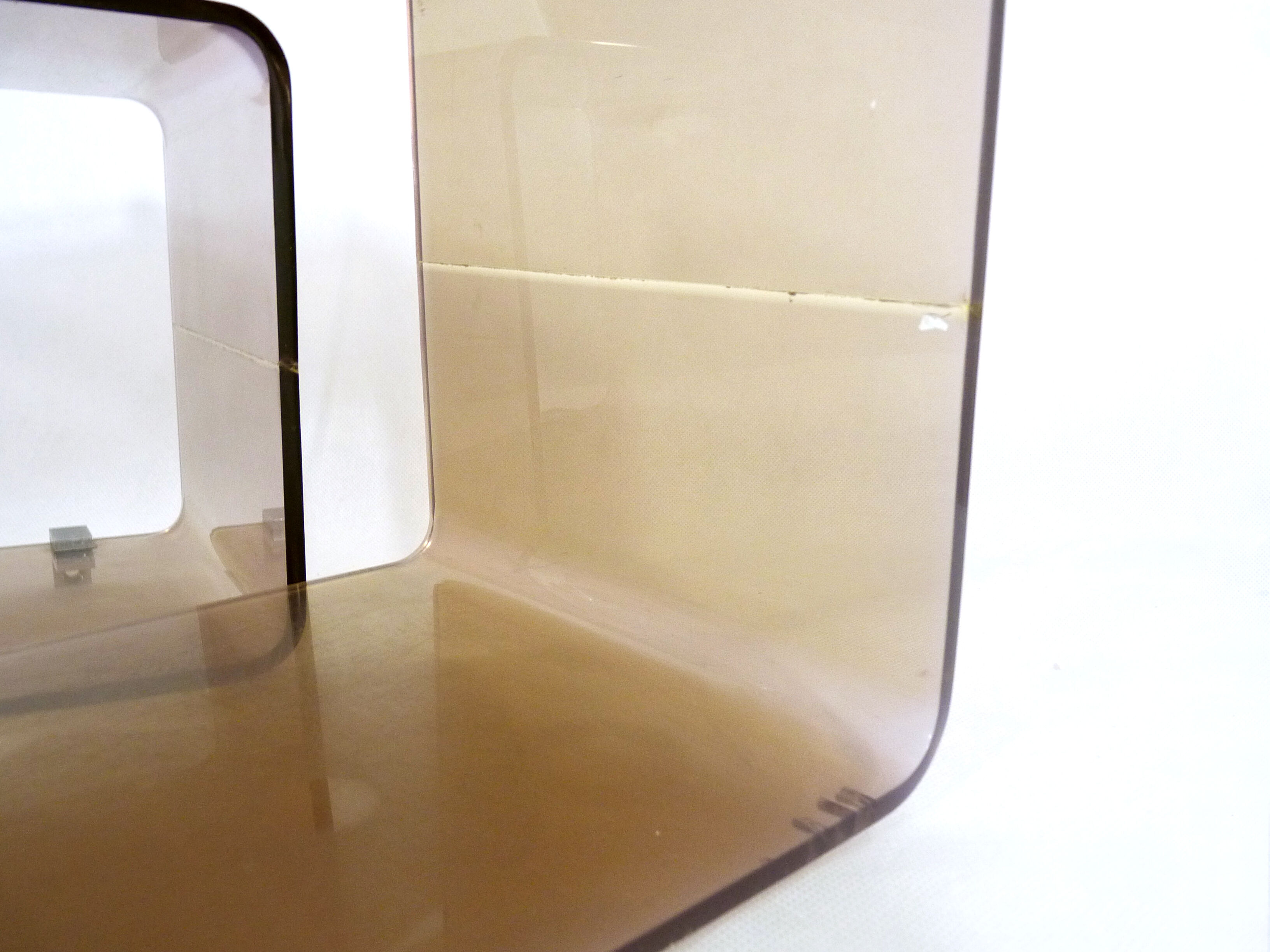 Lot of 2 Space Age wall shelves in smoked plexiglass 1970