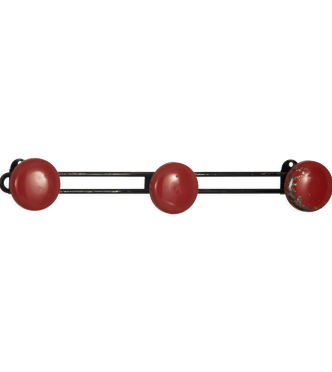 Vintage wall coat rack with 3 hooks red 1950 60