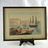 Lithographie vue du port de Weymouth - William Daniell - 19 ème siècle