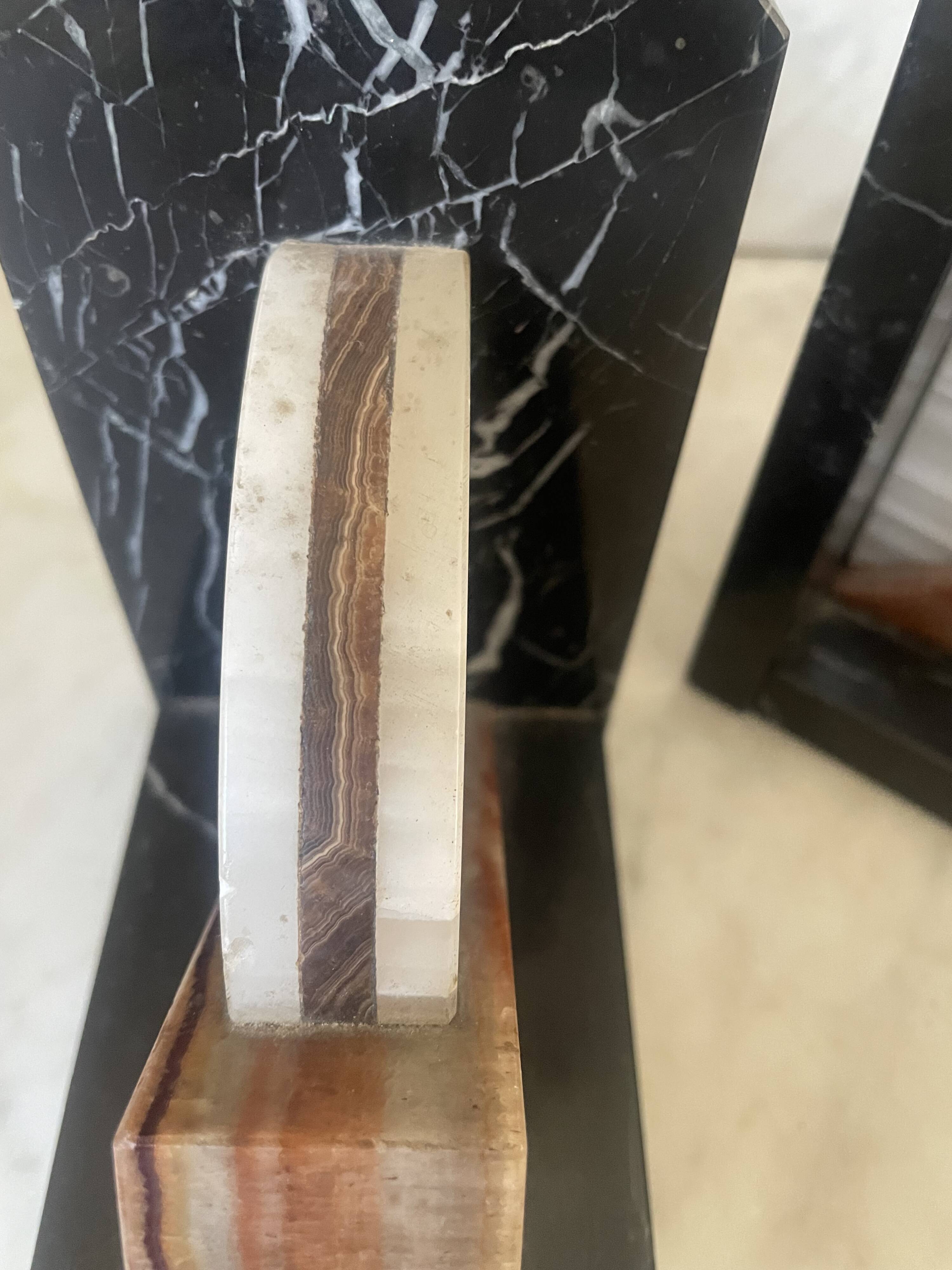 Pair of marble and onyx Art Deco bookends