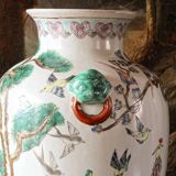 Chinese porcelain vase, peacocks, birds, trees, peonies