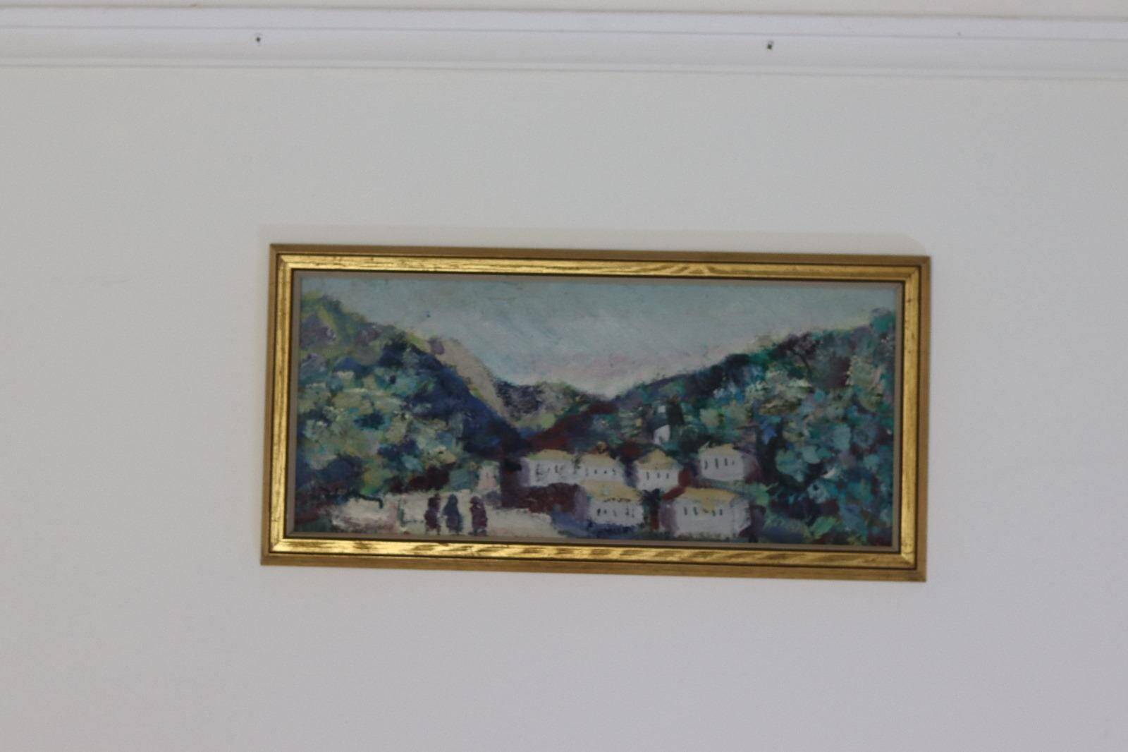 Original mid-century Swedish oil on panel "Village" by Bertil Wahlberg.