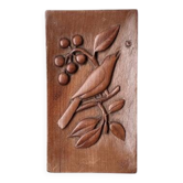 Carved wooden painting, wall sculpture, bird & plant decoration, 1924