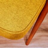 MID Century Armchair Ocher Yellow Wool, Turned Legs, 1960s