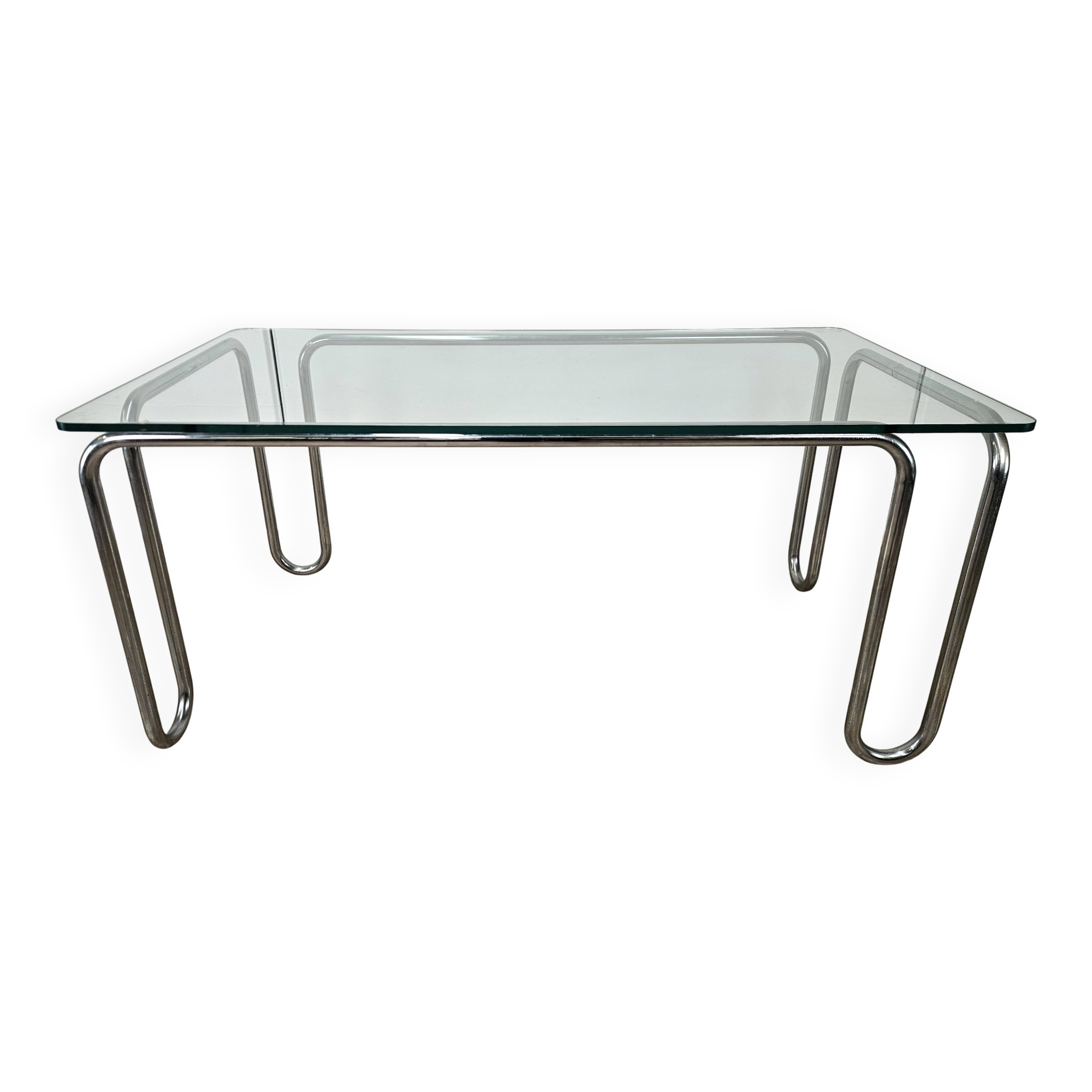 1970s Bauhaus table in chromed tubular steel and glass