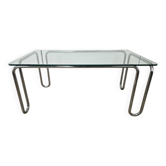 1970s Bauhaus table in chromed tubular steel and glass