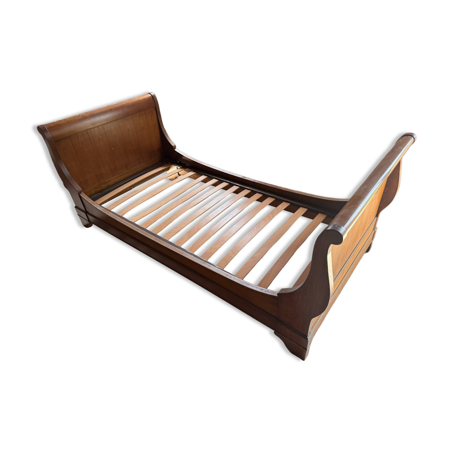 Antique walnut bed, Empire style, single bed.