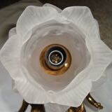 Pair of sconces Angels Cherubs Bronze Gilded Tulips Cut Glass