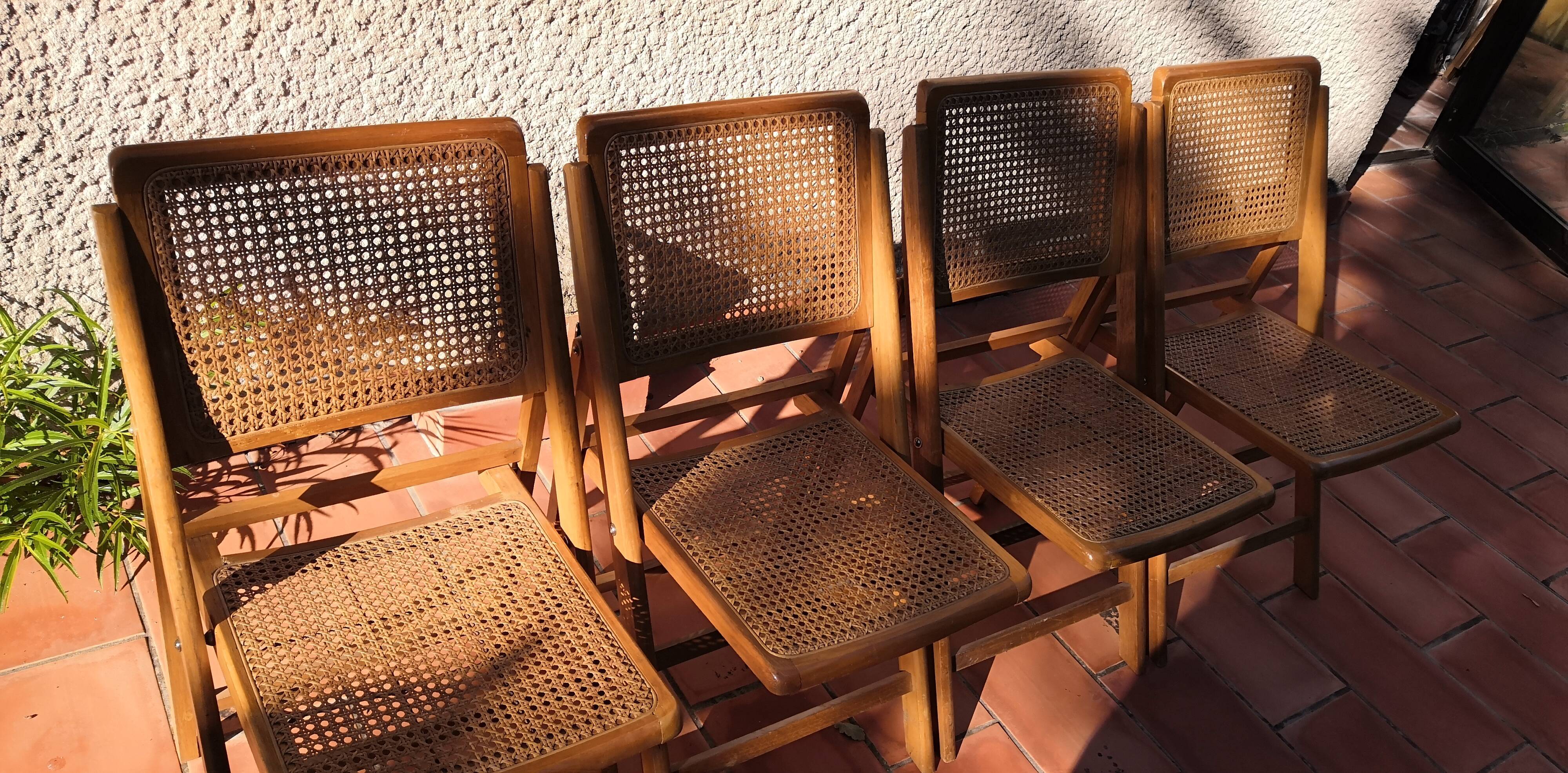 Suite of 4 folding chairs cannage 60s vintage