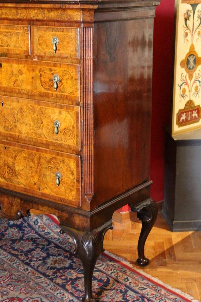 George II Burl Walnut and Marquetry Hightboard, 1890s