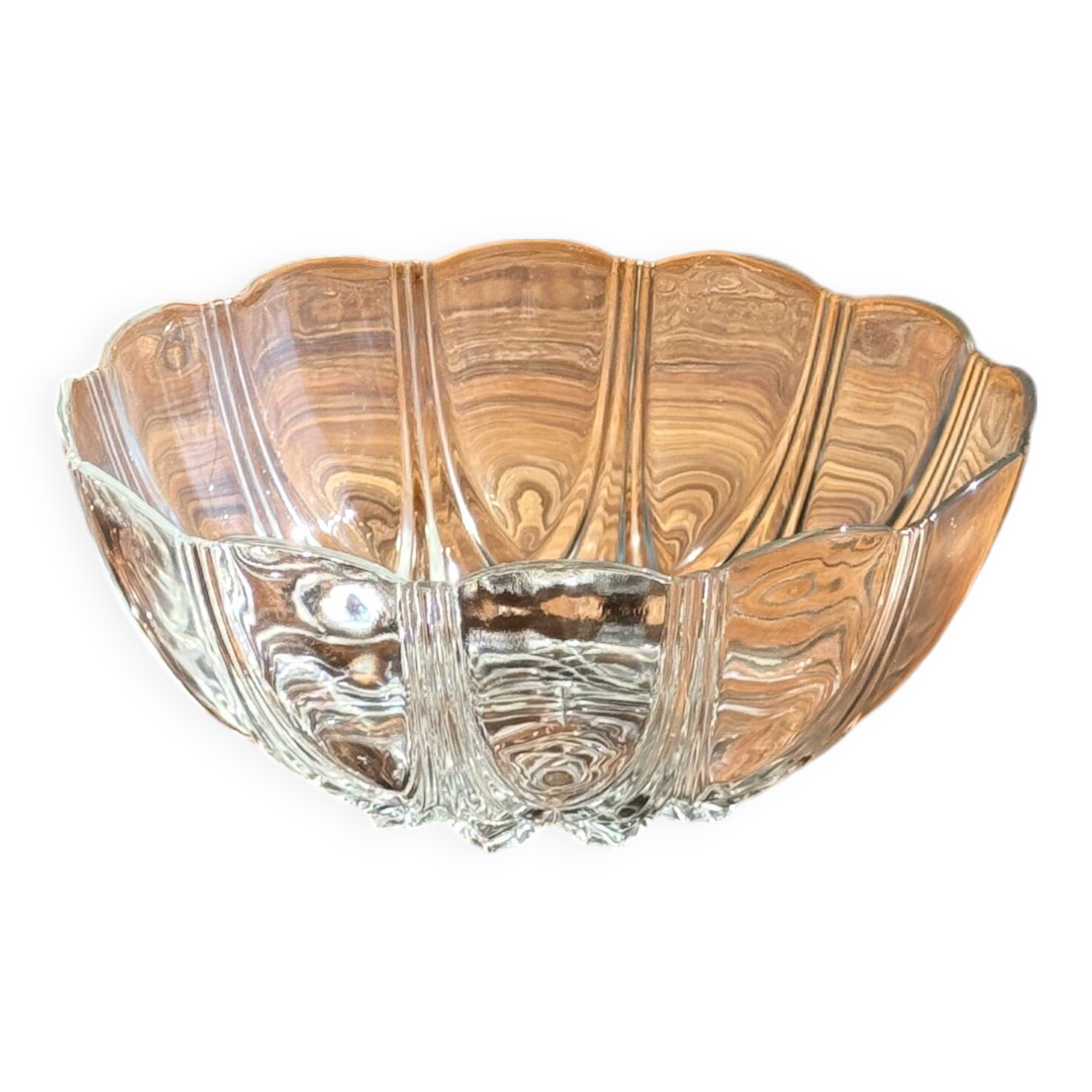 Small vintage Arcoroc Codec glass salad bowl with stylized petal patterns