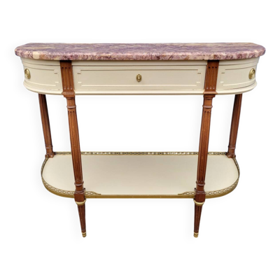 Console desserte Louis XVI en acajou massif et marbre vers 1850