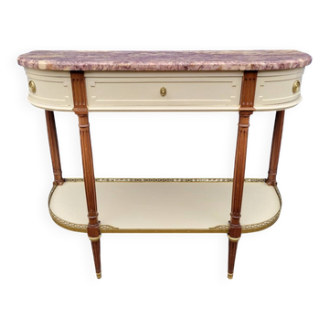 Console desserte Louis XVI en acajou massif et marbre vers 1850