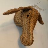 Vintage donkey head in raffia and wicker