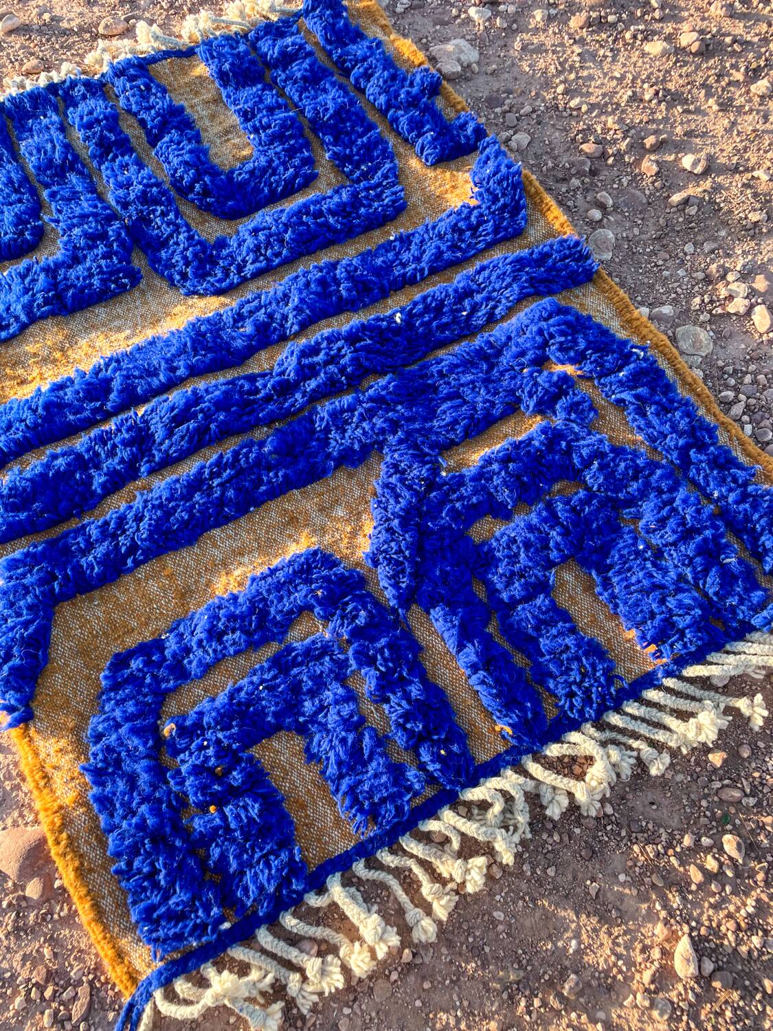 Klein blue and modern mustard yellow Berber rug