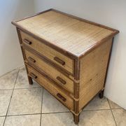 Vintage 1970s bamboo rattan 3-drawer chest of drawers.