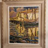 Painting of Boats on the Mooring signed L. MARTIN