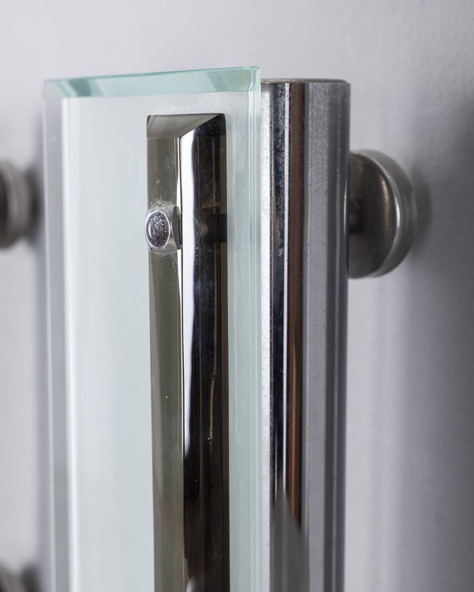 Pair of vintage 1960s metal and glass wall lamps, Italian design