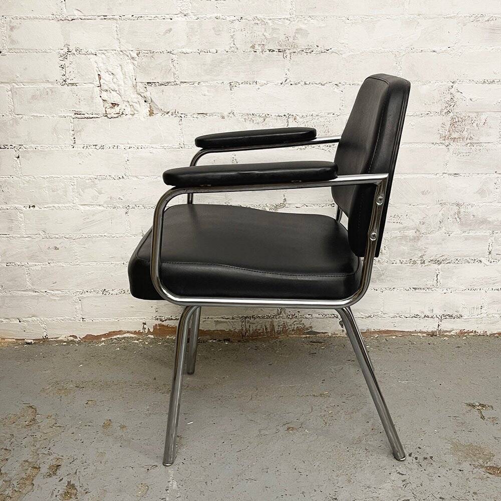Space Age Black Leather Armchair, 1970s