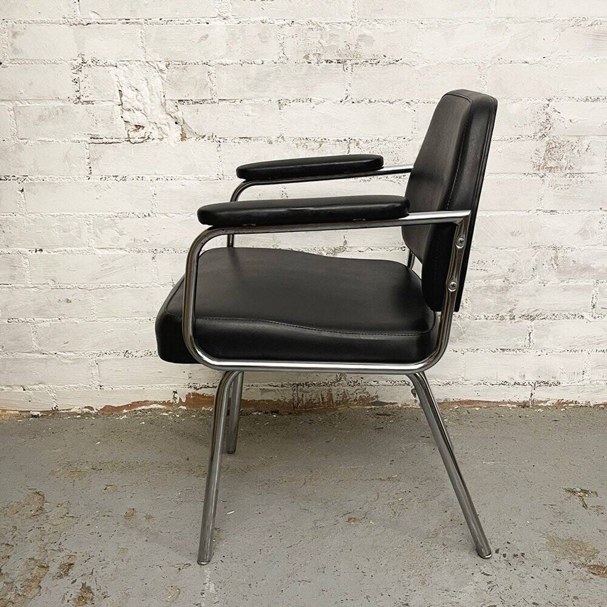 Space Age Black Leather Armchair, 1970s