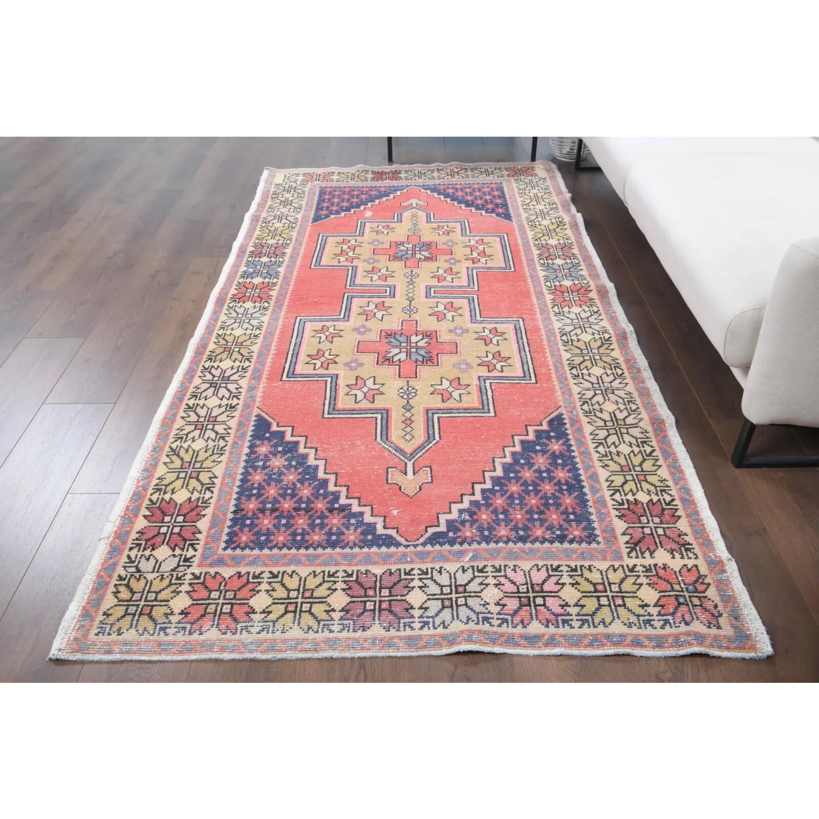 Vintage Turkish Oushak handmade wool cotton pink area rug 131x253