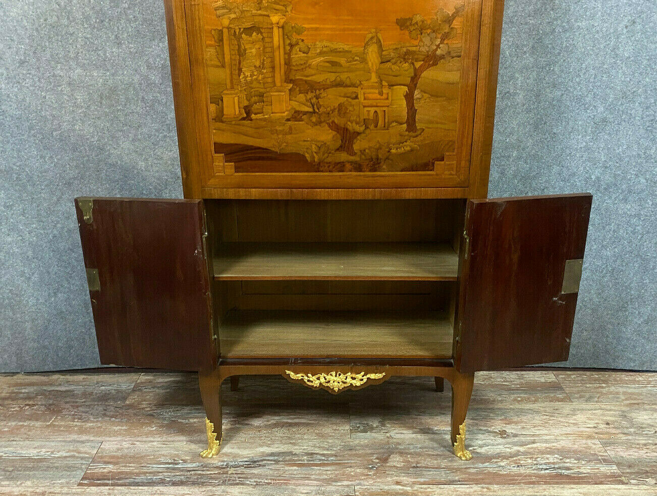 Secrétaire époque Napoléon III a la marqueterie de ruines