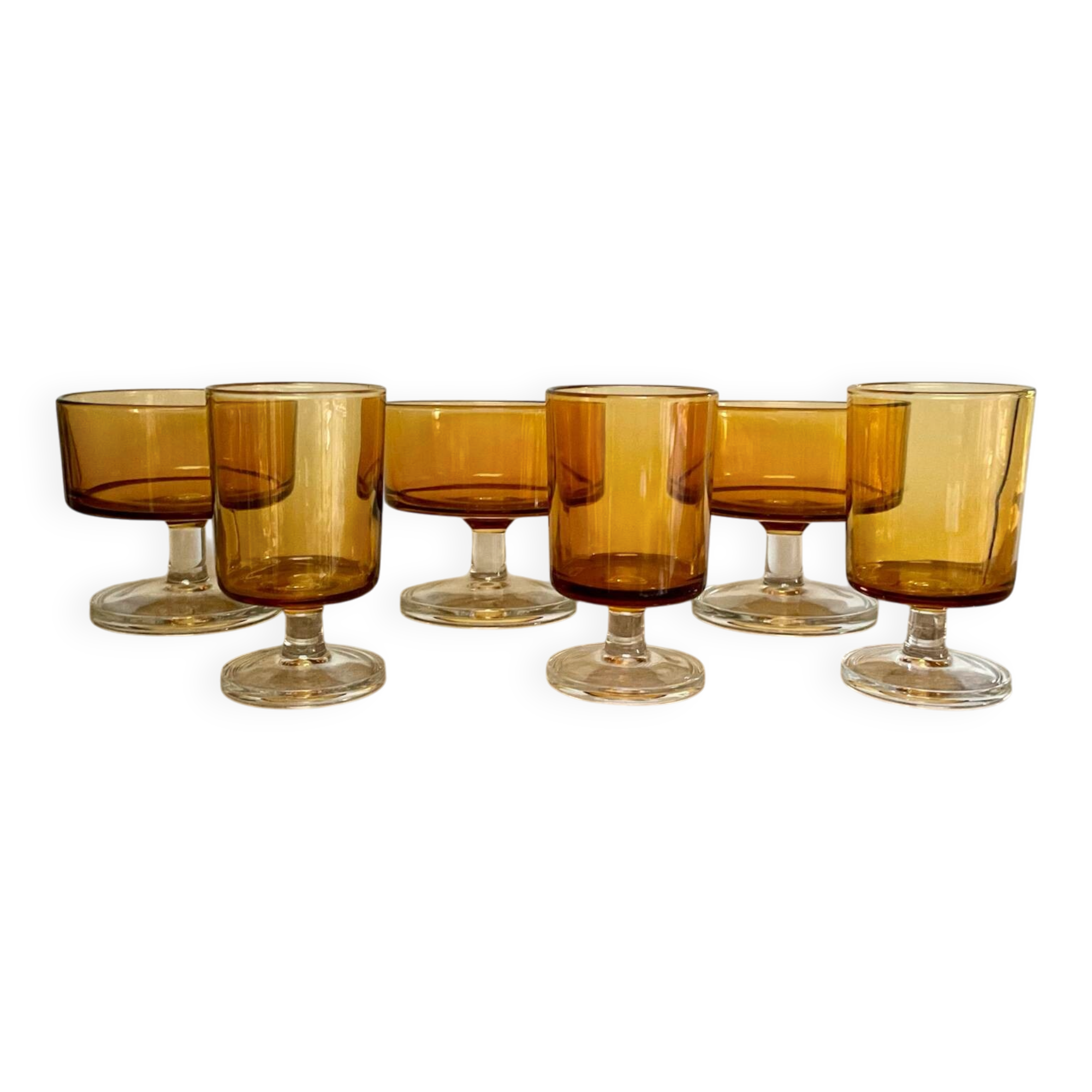 6 vintage LUMINARC amber glasses