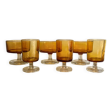 6 vintage LUMINARC amber glasses