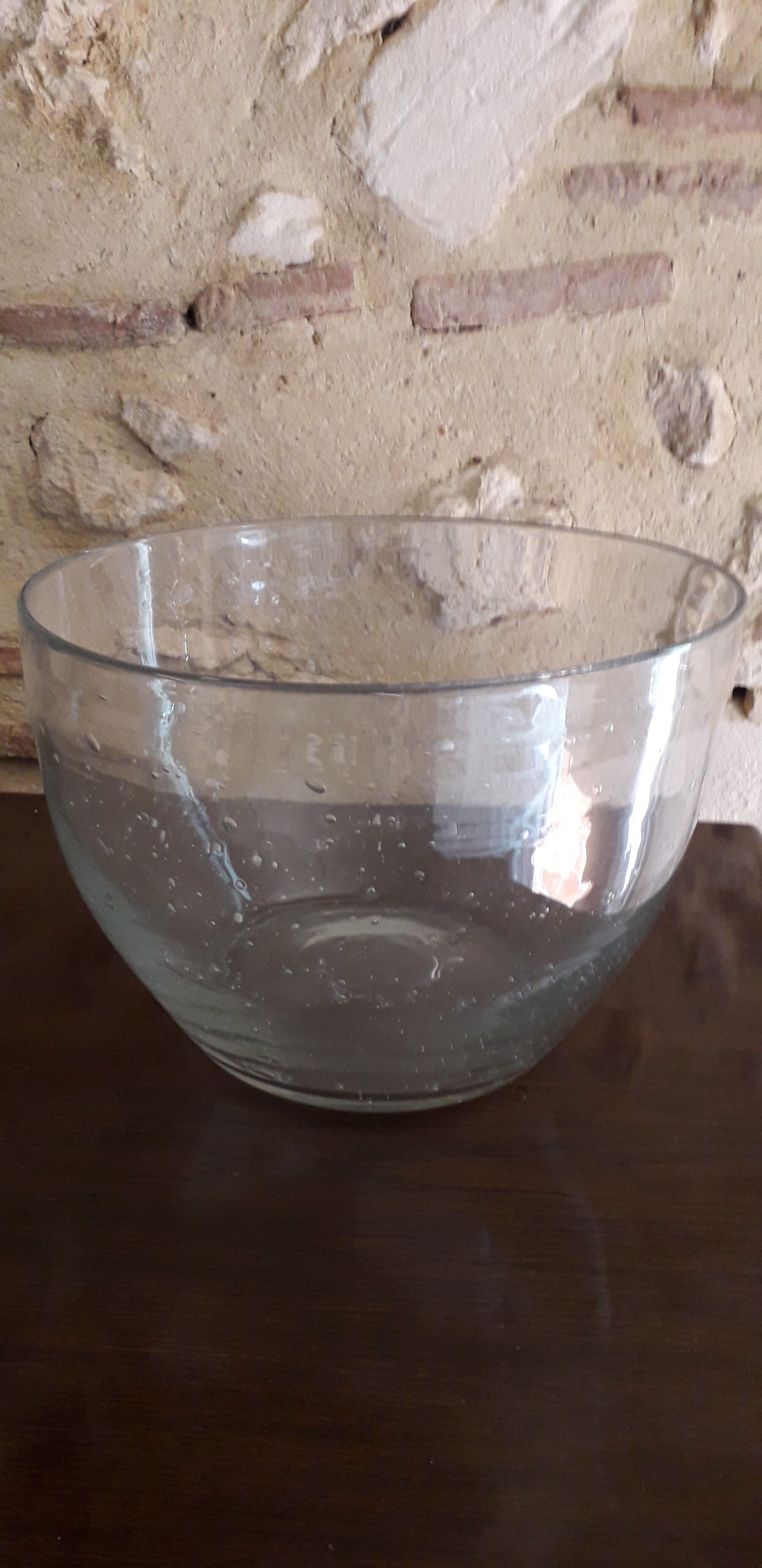 Saladier en verre soufflé bullé transparent