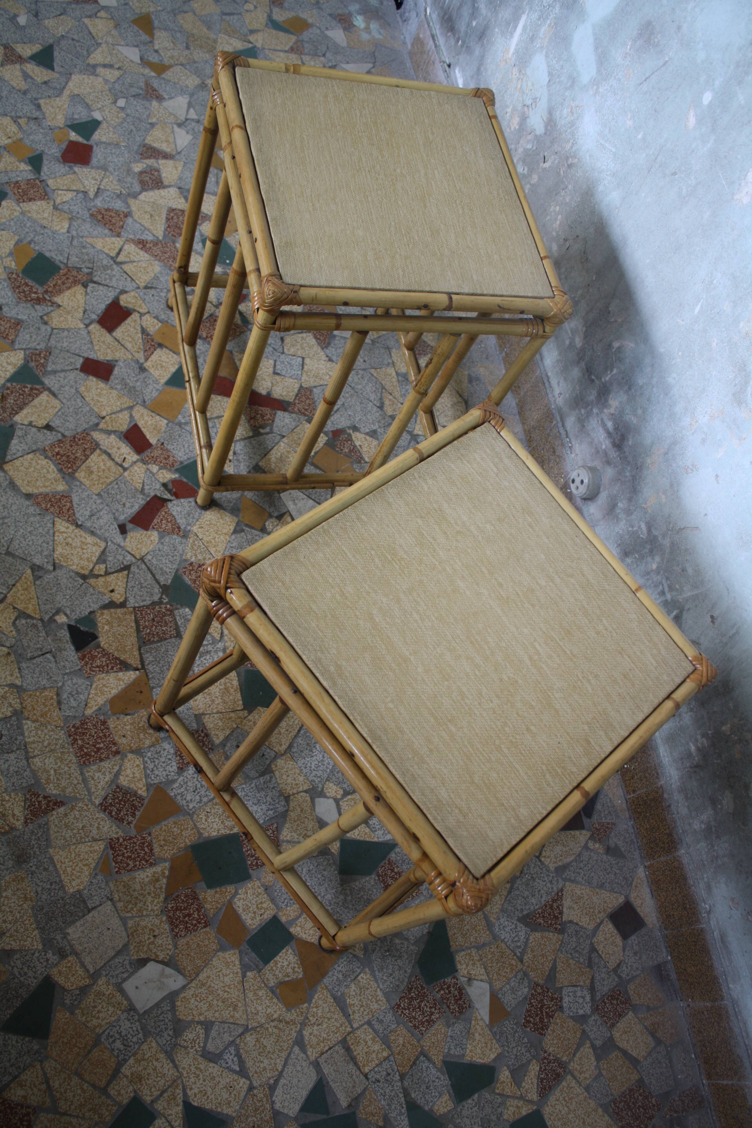 Pair of vintage rattan bedside tables
