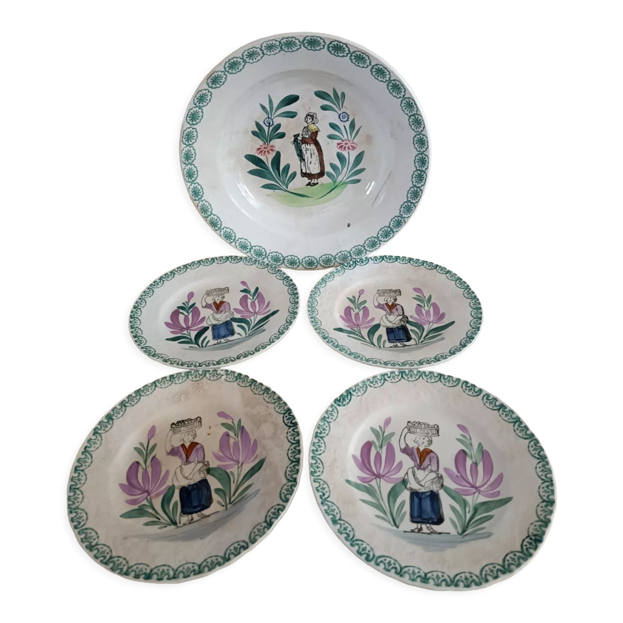 Lot plat creux et 4 assiettes Saint Amand vers 1900