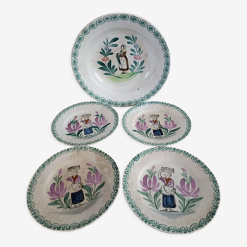 Lot plat creux et 4 assiettes Saint Amand vers 1900