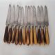 Twelve knives, horn handle, steel blade signed Philip CADET Marseille