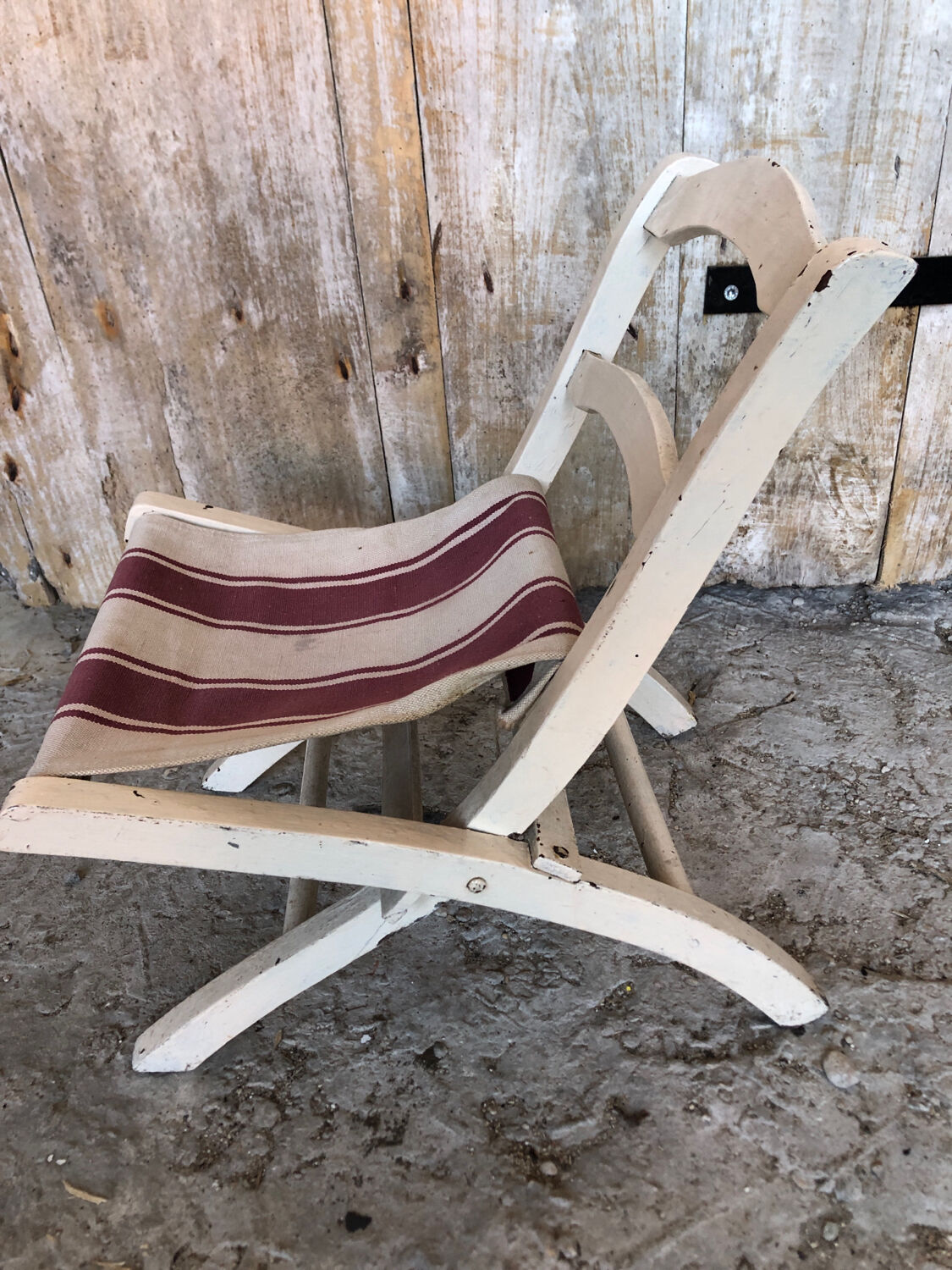 Chaise pliante enfant bebe bois et assise tissu vintage
