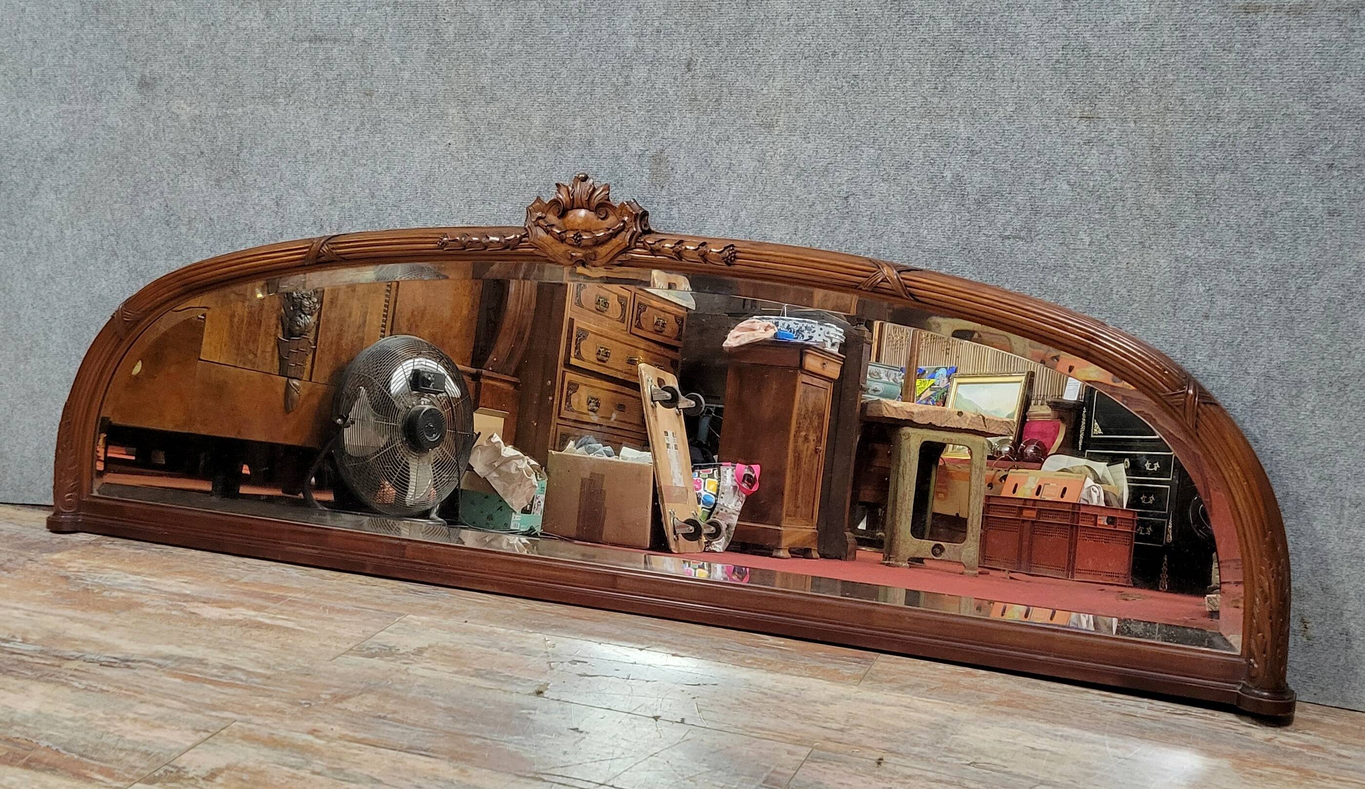 Huge Louis XVI style half-moon mirror in mahogany circa 1850