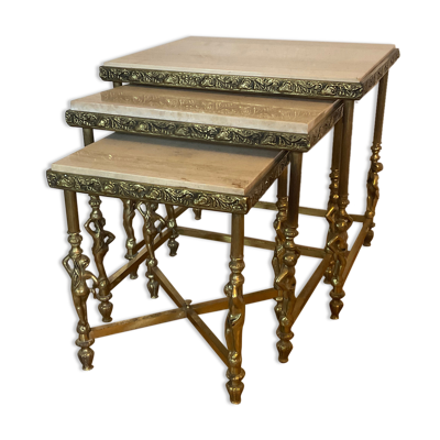 Tables gigogne bout de canapé en laiton vintage signé USINOR