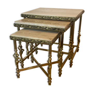 Pull-out table / end of vintage brass sofa signed USINOR