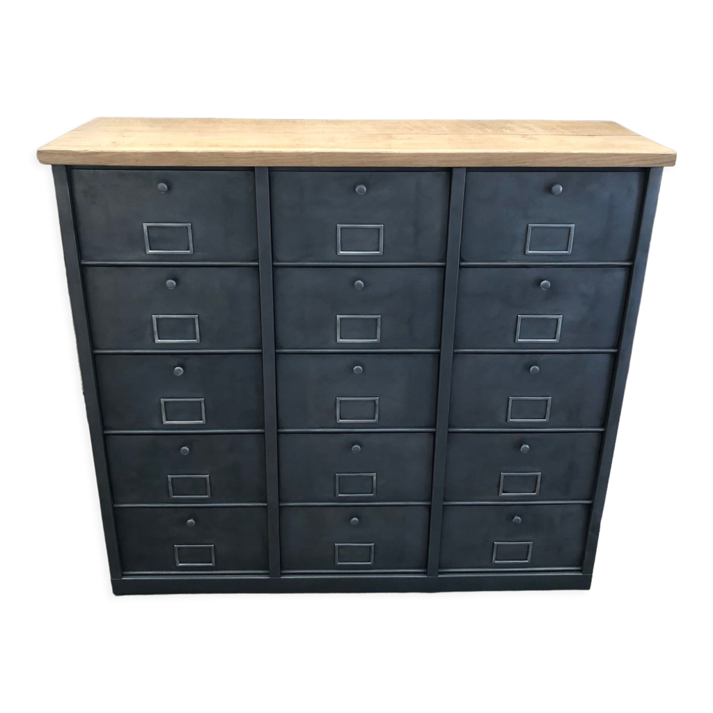 Meuble de rangement industriel Vandex Ronéo 15 clapets bois métal Selency