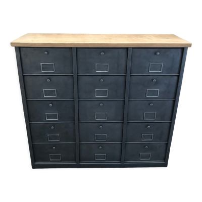 Meuble de rangement industriel Vandex Ronéo 15 clapets bois métal
