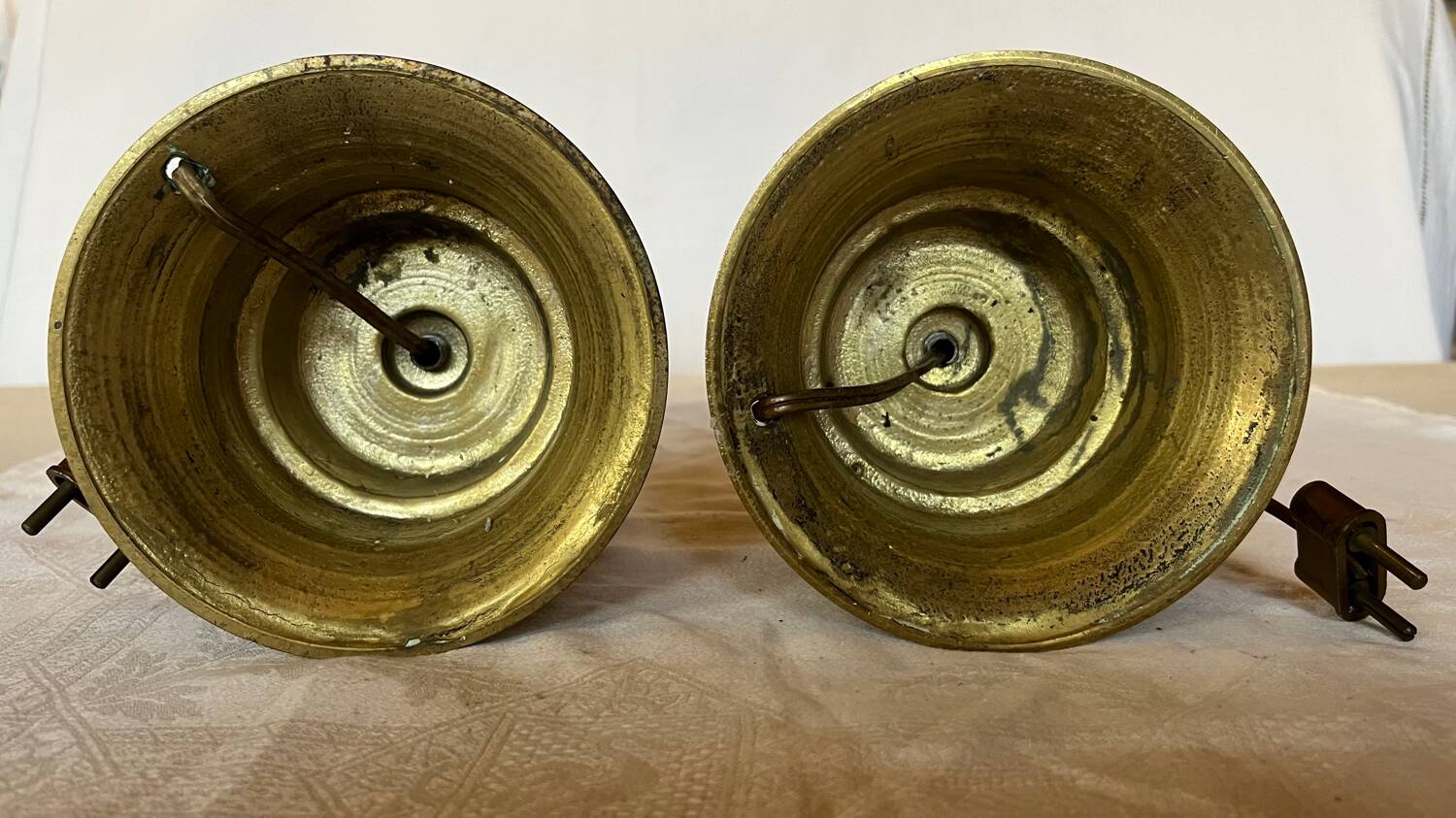 Old gilded bronze candle holder lamp bases