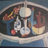 Huile sur toile signée Christian Duriaud - Nature Morte à la Rose, 1969
