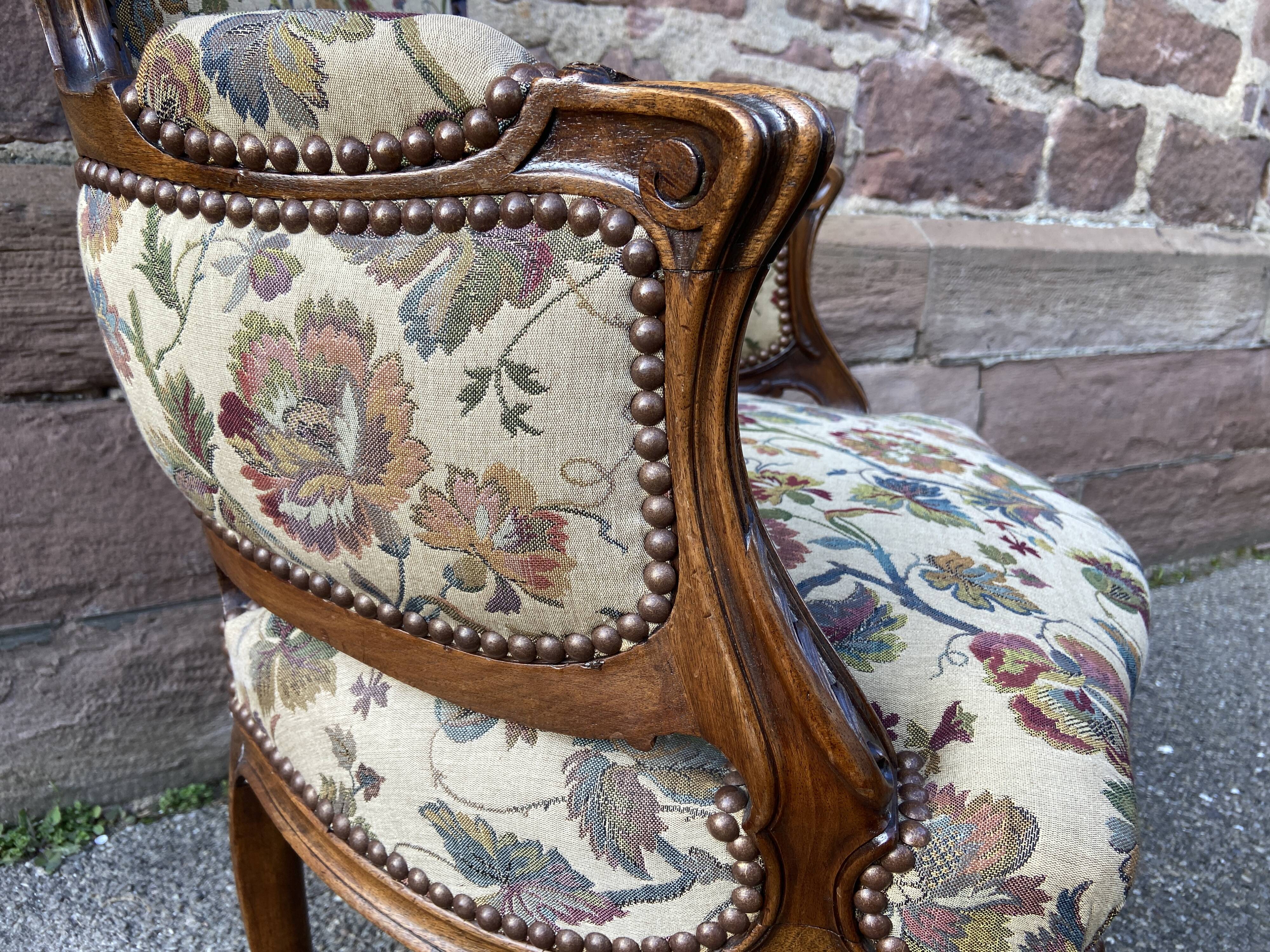 Armchair seat Louis XV Rocaille 1900s rococo Carved walnut