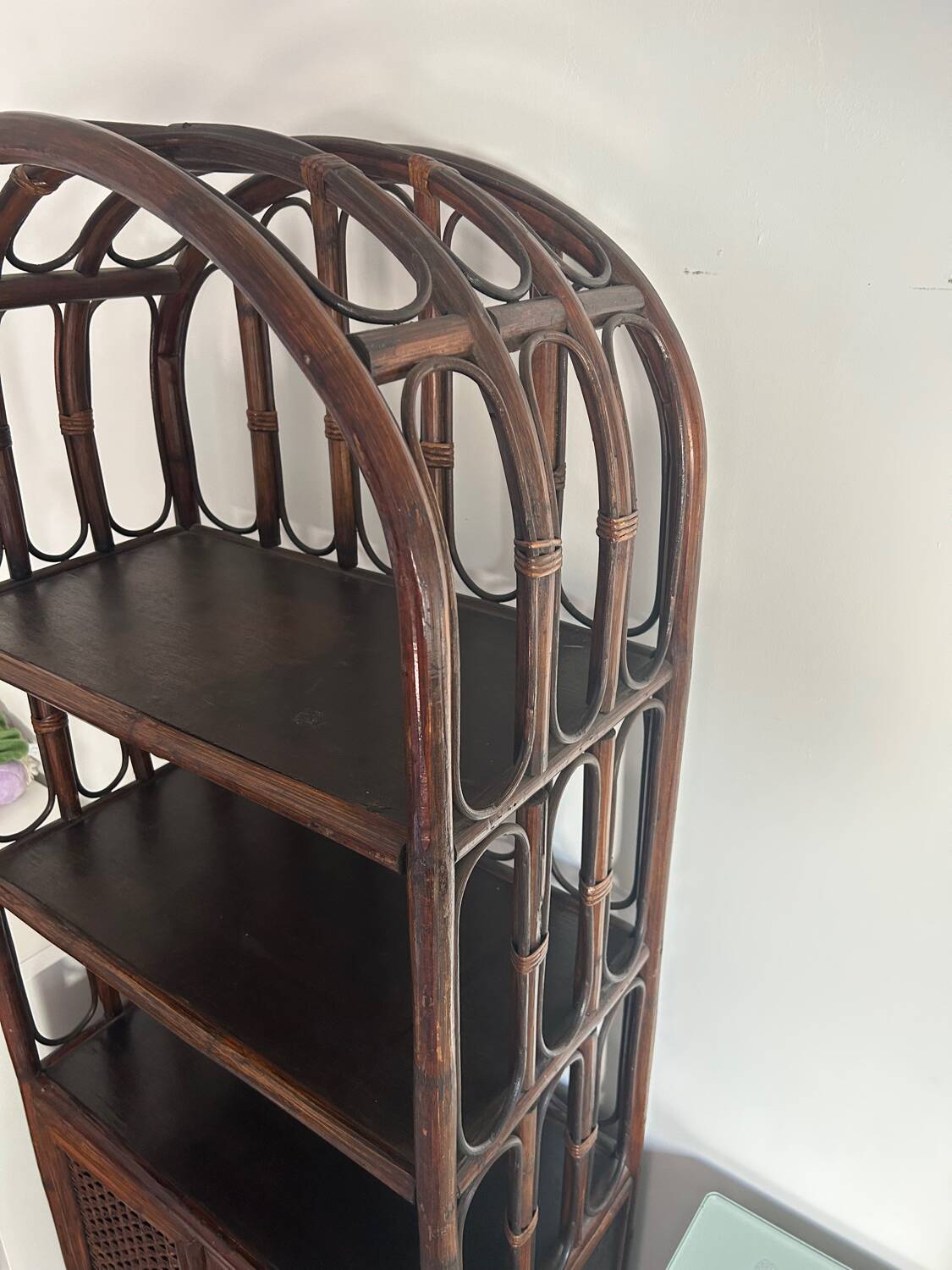 Rattan shelf / bookcase with cabinet