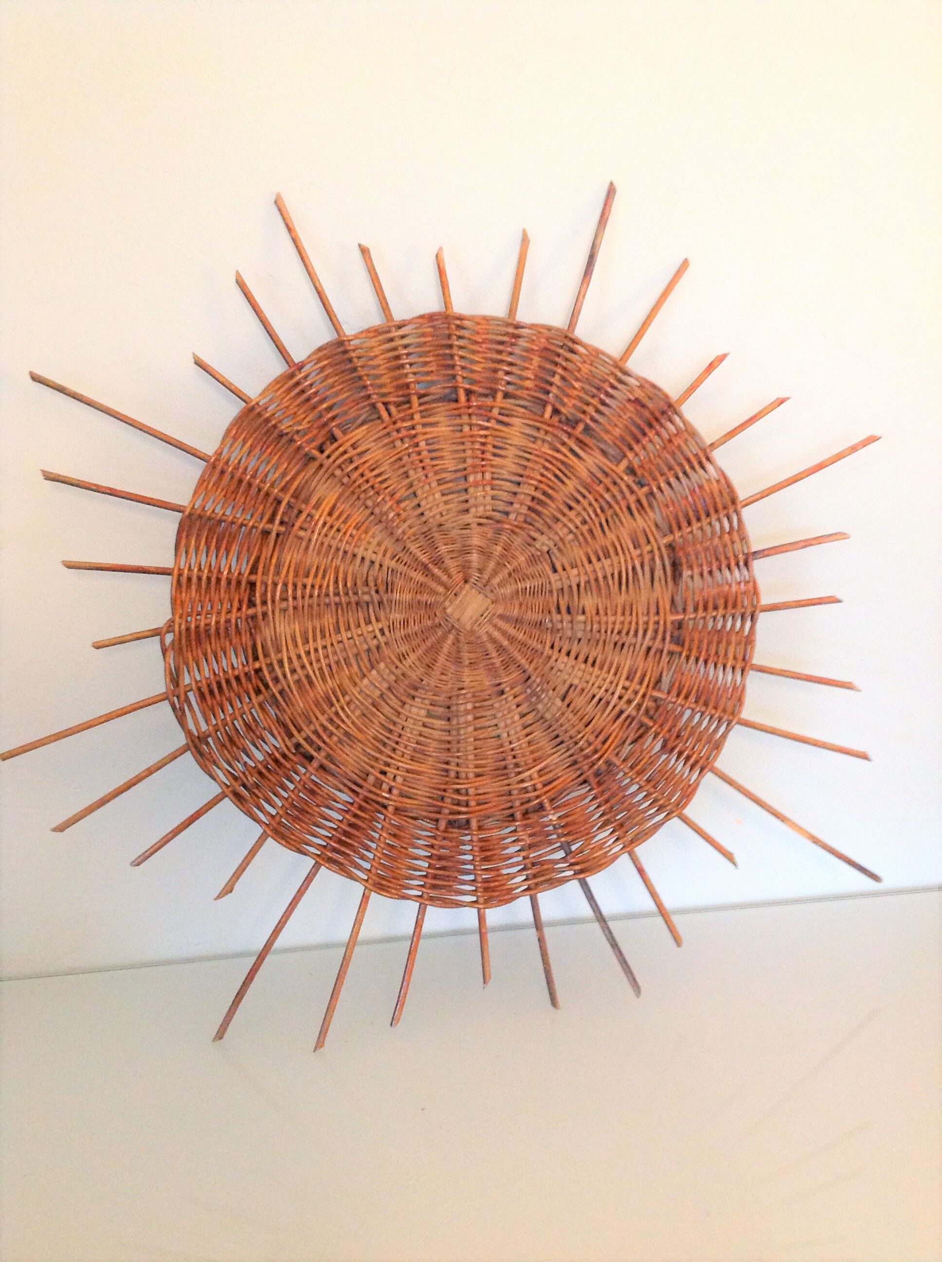 Wicker sun mirror 36 cm/ vintage 60s-70s