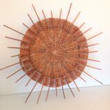Wicker sun mirror 36 cm/ vintage 60s-70s