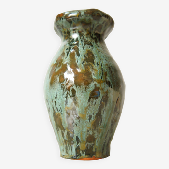 Small clay ceramic vase with glazes signed Sandrine, 2007
