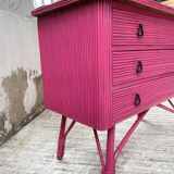 Vintage pink rattan chest of drawers
