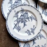 6 Clairefontaine - Léon Graves flat plates in iron earth, "Chardonnerets" service, late 19th century
