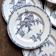 6 flat plates Clairefontaine - Léon Graves in ironstone, "Chardonnerets" service from the late 19th century.
