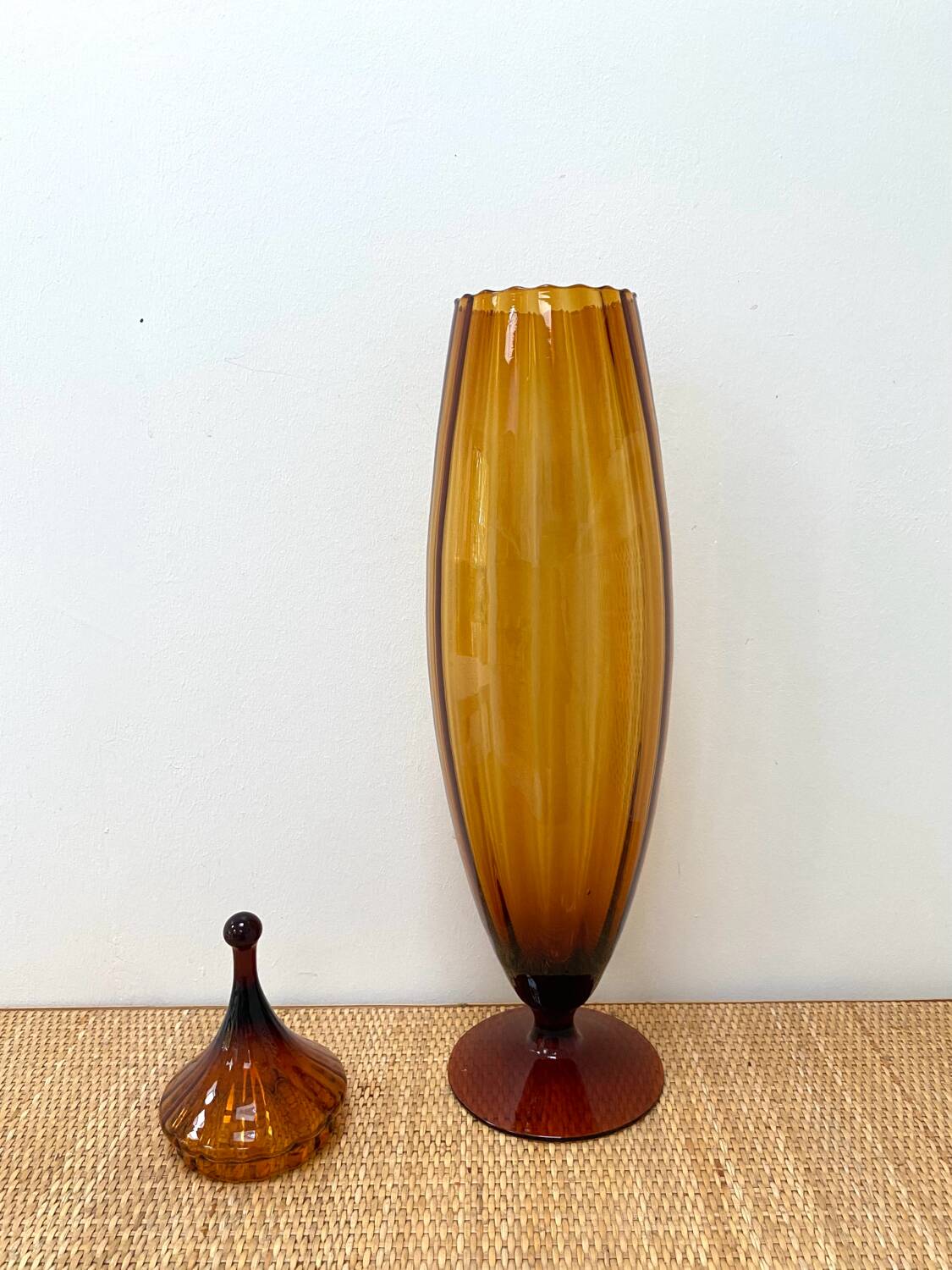 Large XL candy jar Empoli Italy in amber blown glass - 1960s